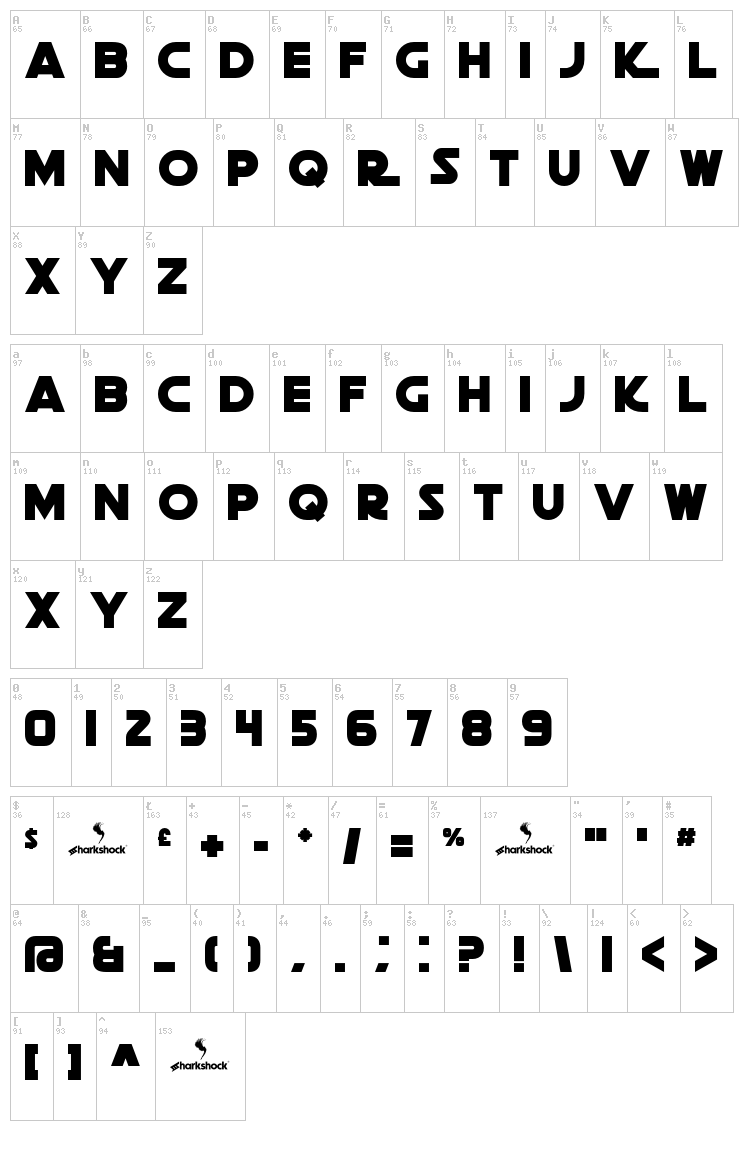 Death Star font map